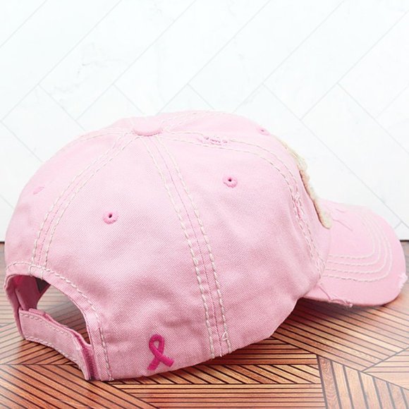 DISTRESSED LIGHT PINK 'THIS IS MY FIGHT HAT' PINK RIBBON CAP - Picture 3 of 4